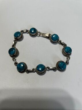 Vintage Mexican Sterling Silver 925 & Turquoise Stone Link Bracelet eBay:$89